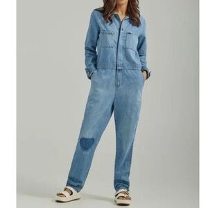 Lee Unionalls Coveralls Long Sleeve Denim Jumpsuit Heart Knee Utility Sz S